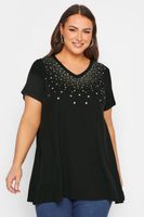 yours top negro de pico con tachas estrellas mujer curvy y tallas grandes yours