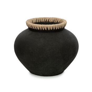 Jarrón Rafia Y Terracota Bazar Bizar Styly L - Negro Natural