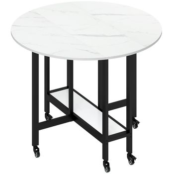 HOMCOM Mesa de Comedor Plegable con Ruedas, Mesa de Cocina para 4 Personas con Estante Integrado, 100 x 100 x 75 cm, Blanco
