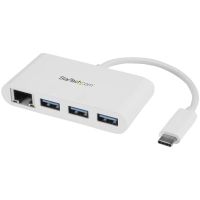 startech concentrador usb 30 usb-c a 3x puertos usb-a y red blanco