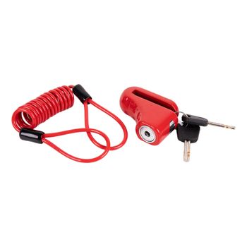 Cofan Candado de freno de disco con cable | Adecuado para moto, bici o patinete | Cuerpo de aleación | Candado antirrobo | Llave tubular | Color: rojo | Cable de 1 metro | Medidas: 7,5 x 2,5 x 5,8 cm