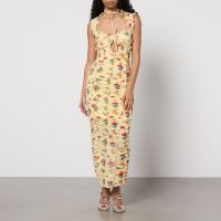 de la vali ruched floral-print chiffon midi dress - uk 14