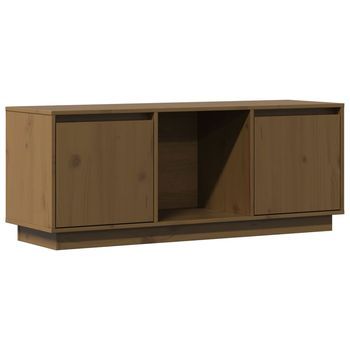 Mueble Tv | Mueble De Salón | Armario Tv Madera Maciza De Pino Marrón Miel 110,5x35x44 Cm