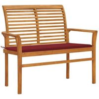 banco de jardin madera maciza teca con cojin rojo tinto 112 cm vidaxl