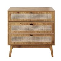 comoda con 3 cajones frentes de ratan y patas de madera l80 cm