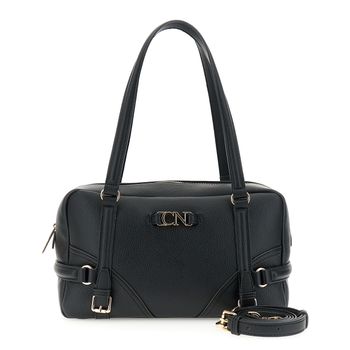 bolso baúl bajo el hombro suave efecto piel con grano con correas y hebillas black
