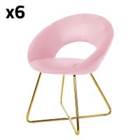 6x sillas de comedor aspecto terciopelo rosa y patas de metal doradas