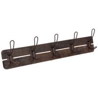 percha de pared de madera y metal con 5 ganchos marron 66x6x135h cm