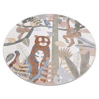 alfombra bono 8426 circulo selva animales salvajes cremaoro oscuro circulo 160 cm