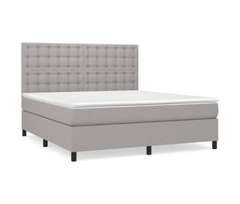 Cama box spring con colchón tela gris claro 160x200 cm botones