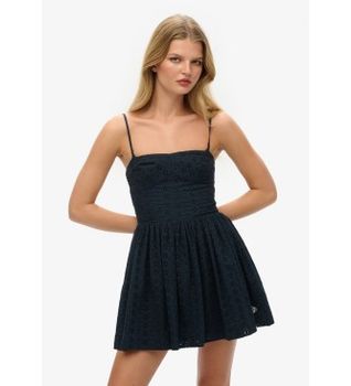 Superdry para mujer. W8012023A Vestido Broderie Cami Mini marino (M), Casual, Algodón, Sin mangas / Tirantes