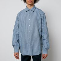 maison margiela linen-blend seersucker shirt - 41