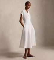 polo ralph lauren para mujer 211b22538001 vestido camisero de lino con manga corta blanco roto 34 casual