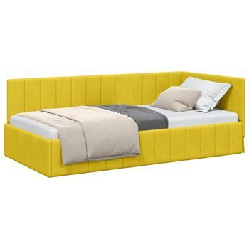 Cama Individual | Cama Para Adulto | Estructura De Cama En Esquina Amarillo 90 Cm X 190 Cm