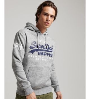 Superdry para hombre. M2011885A Sudadera Vintage Logo gris (M), Casual, Manga larga, Algodón Orgánico, Sostenible