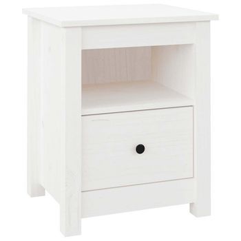 Mesita De Noche Madera Maciza De Pino Blanco 40x35x49 Cm Vidaxl
