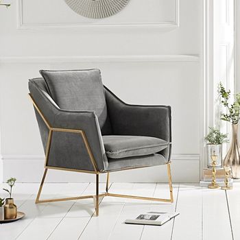 Lara Grey Velvet Accent Chair with Gold Legs