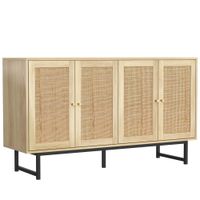aparador efecto madera natural con 4 puertas de ratan 1403980cm