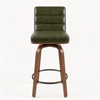 Set De 2 Taburetes De Bar Giratorios 360° Con Respaldo Ergonómico Cuero Pu Y Madera Verde