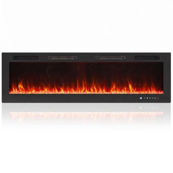HOMCOM Chimenea Eléctrica Empotrada con Llama Independiente, 3 Modos de Calefacción y Mando a Distancia, 152.4x9.4x47 cm, Negro