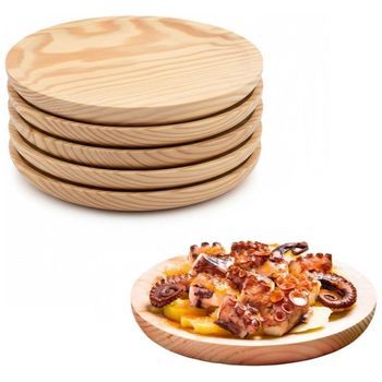 6x Plato De Madera Para Pulpo, Pizza, Charcuteria, Quesos, Tapas, Entrantes, Vajilla Para Comida, Tabla De Picar. (6x 30cm)