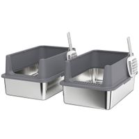 pawhut juego de 2 areneros para gatos de acero inoxidable xl con borde alto y 2 palas para gatos grandes gris oscuro   aosom espana