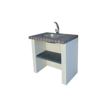 Módulo Fregadero Midi - Módulo Encimera Con Fregadero, Construido Con Ladrillo Gris Y Cemento Pintado De Blanco - 80x57x82cm