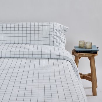 Funda Nórdica Punto Algodón Cuadros  Blanco Cama De 105cm