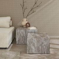 mesa de centro cuadrada con efecto marmol set de 2 gris