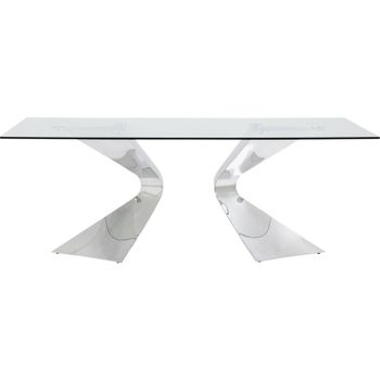 Mesa de comedor para 8 personas en cristal y acero cromado L200