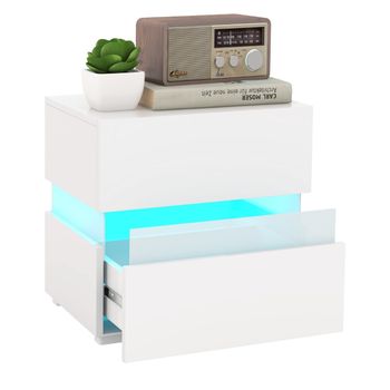 Costway 1/2 Mesita de Noche LED con Cajones Control Remoto 22 Modos Dinámicos Mesilla Auxiliar Moderna para Salón Dormitorio 45 x 35 x 45 cm
