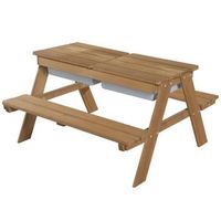 bancos y mesa de picnic para ninos con agua y arena color teca roba