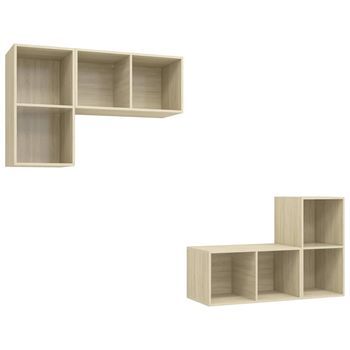 Muebles De Salón De Pared 4 Pzas | Mueble Tv Madera Ingeniería Roble Sonoma Cfw58552