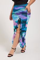 yours london falda azul estampada con abertura y volantes mujer curvy y tallas grandes yours london