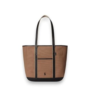 Polo Ralph Lauren para mujer. 428968158012 Bolso tote shopper mediano de loneta marrón (OSFA), Blanco, Casual, Algodón