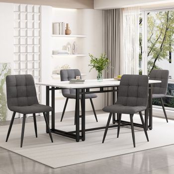 Conjunto De Mesa Y 4 Sillas - Comedor - Mdf, Metal Y Lino - Negro Y Gris Oscuro (140x80cm)