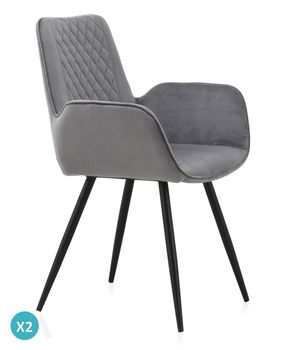 Pack 2 sillones tapizados terciopelo gris patas metálicas negras