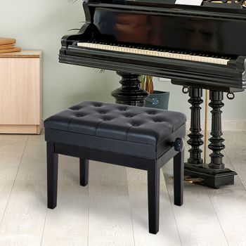 Banco De Piano De Pu Madera De Caucho Homcom 55x33x58 Cm - Negro