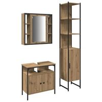 juego de muebles de bano  armario de bano con estante 3 piezas roble artesanal