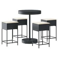 mesa y taburetes altos jardin 5 piezas y cojines ratan pe negro