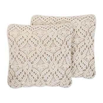 Conjunto De Cojines Decorativos De Algodón Beige Macramé 45 X 45 Cm Cuerda Boho Retro Esenkoy
