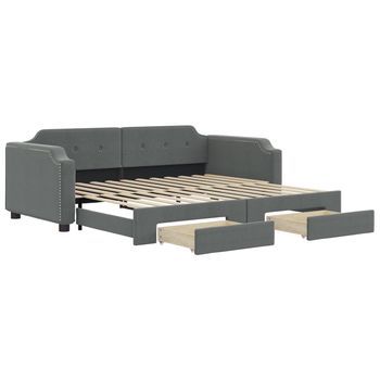 Sofá Cama | Cama Para Adultos Nido Con Cajones Tela Gris Oscuro 80x200 Cm