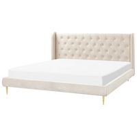 cama con somier de terciopelo beige dorado 180 x 200 cm cabecero capitone forbach