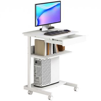 Escritorio Compacto Con Ruedas De Melamina Y Metal, 56 × 51 × 79 Cm – Blanco
