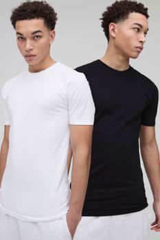 Pack De 2 Camisetas Básicas Ajustadas Al Músculo Con Cuello De Caja, Mono