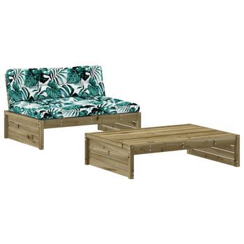 Juego De Muebles Jardín 2 Piezas | Mobiliario De Jardín Y Cojines Madera Pino Impregnada