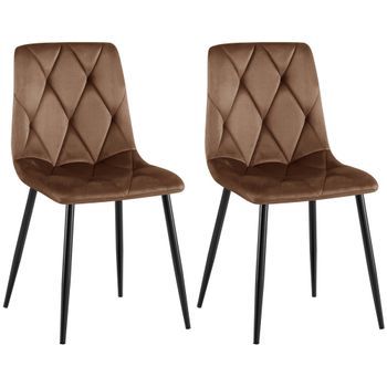 Juego De 2 Sillas De Comedor Clairton Terciopelo Marrón 55x45x85 Cm Clp