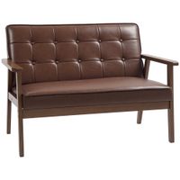 homcom sofa de 2 plazas tapizado en pu con reposabrazos de madera respaldo acolchado carga 250 kg marron