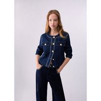 liu jo chaquetas chaqueta slim fit en denim con strass para mujer