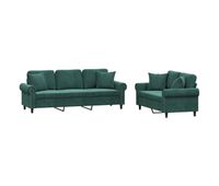 vidaxl juego de sofas con cojines 2 piezas terciopelo verde oscuro
